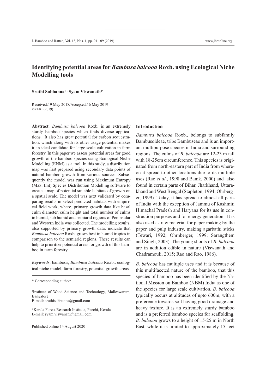 Identifying Potential Areas for Bambusa Balcooaroxb. Using