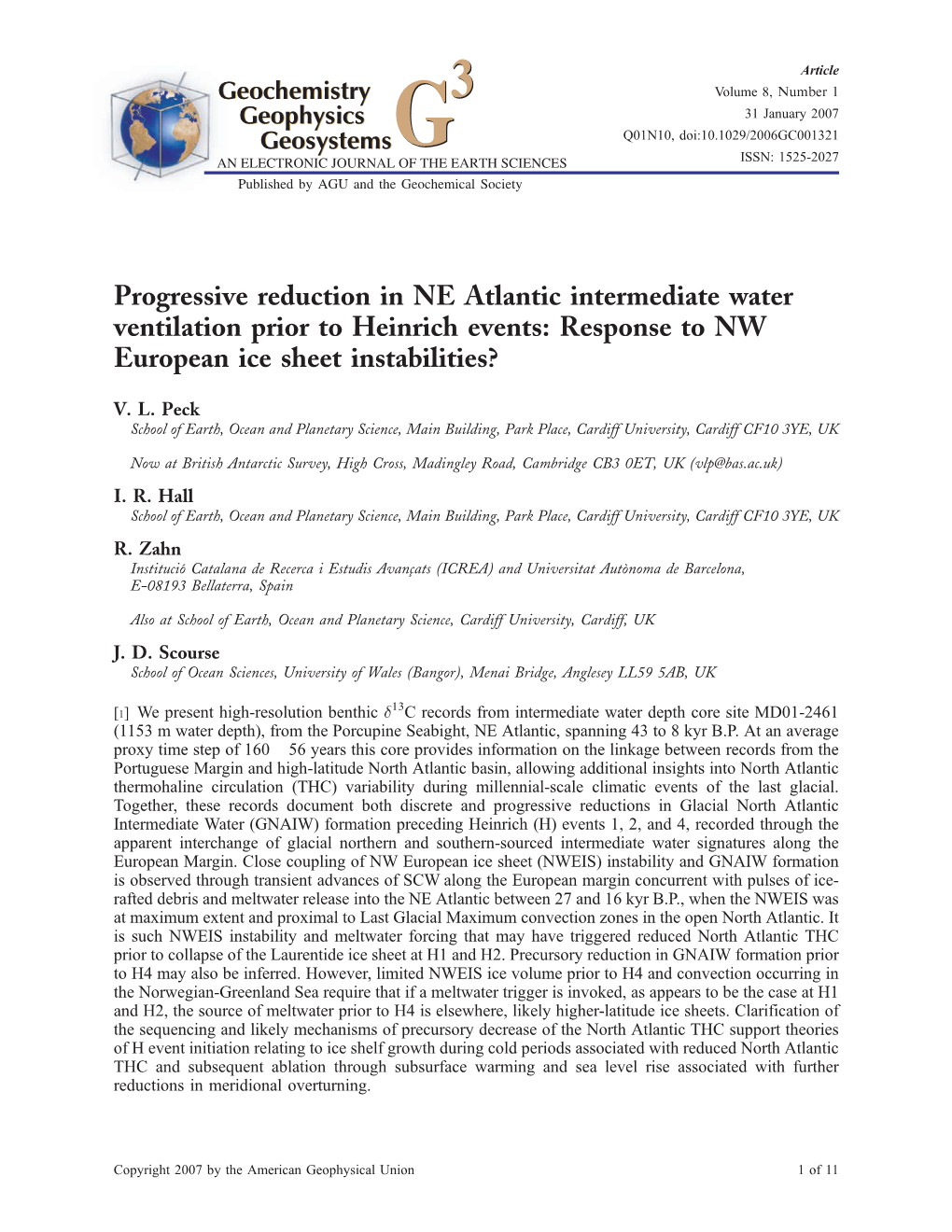 Progressive Reduction in NE Atlantic Intermediate Water Ventilation Prior to Heinrich Events: Response to NW European Ice Sheet Instabilities?