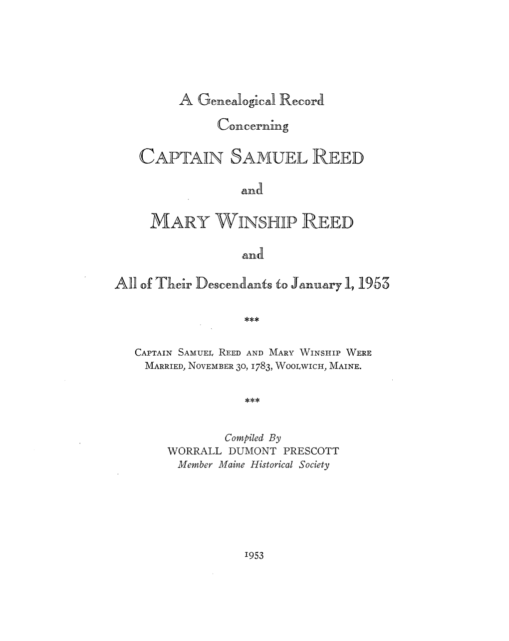 Captain Samuel Reed Mary Winship Reed