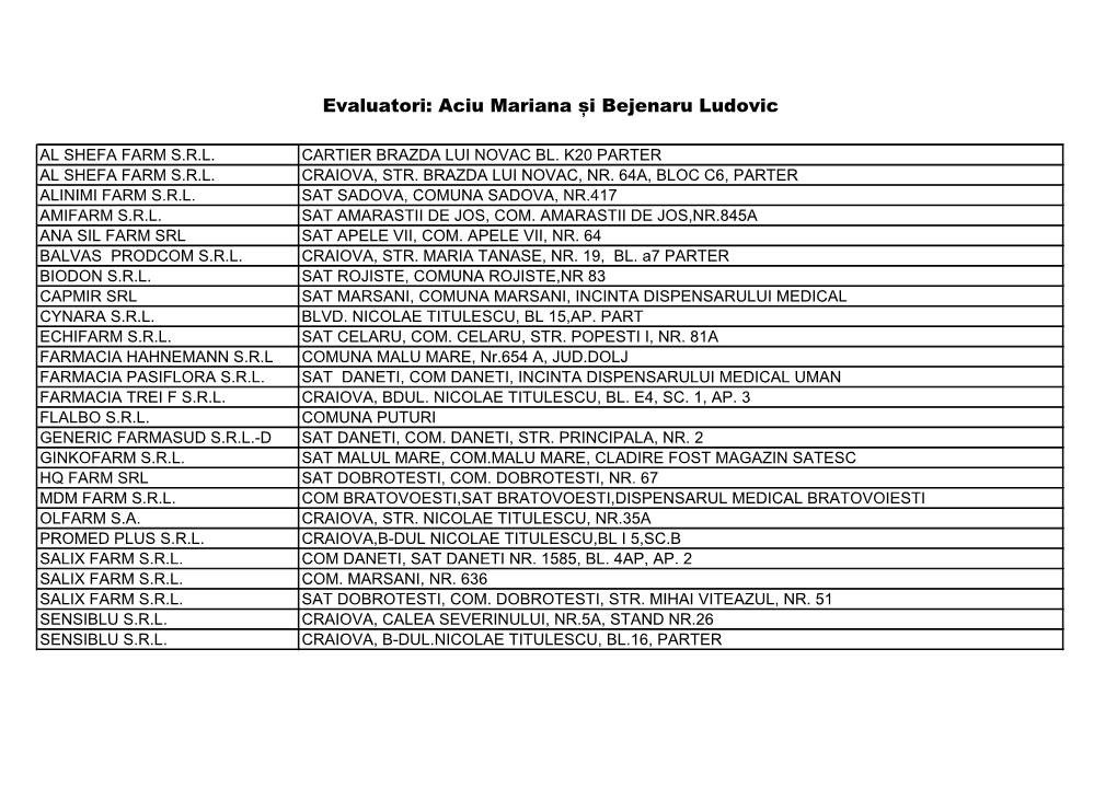 Evaluatori: Aciu Mariana Și Bejenaru Ludovic