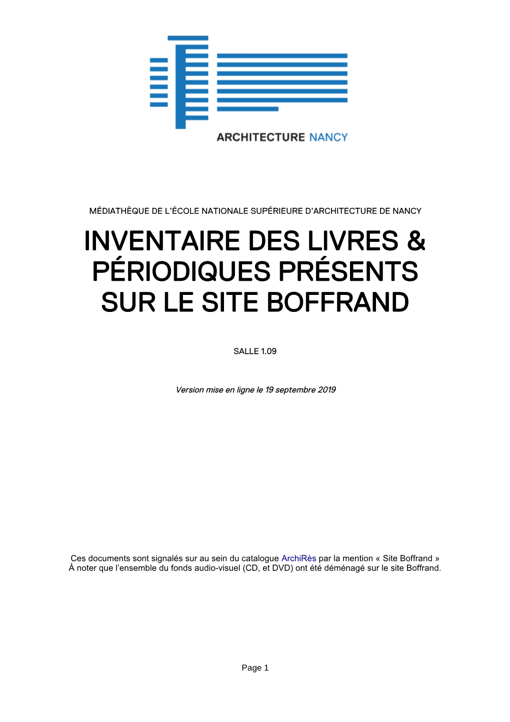 Inventaire Des Livres & Périodiques Présents Sur