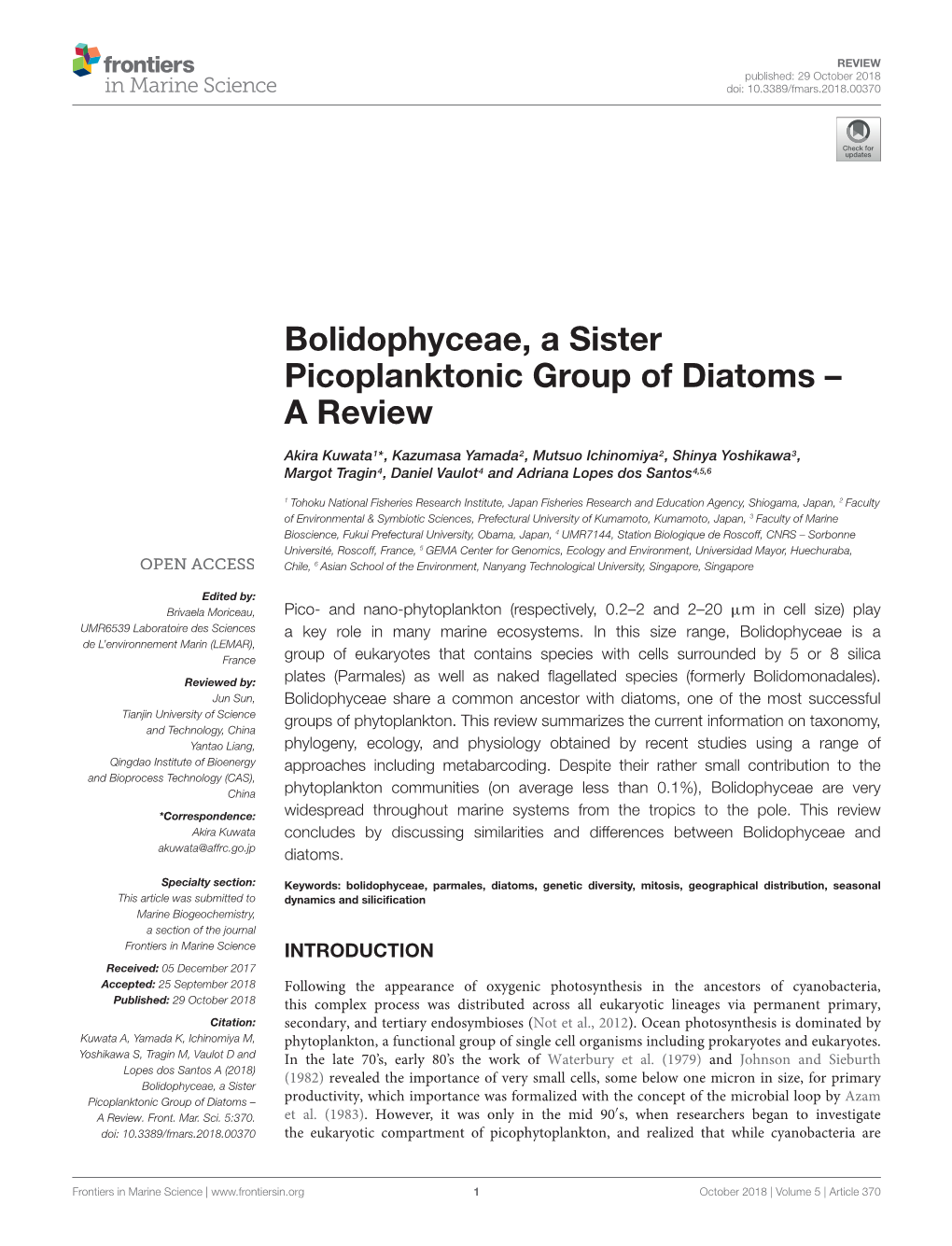 Bolidophyceae, a Sister Picoplanktonic Group of Diatoms – a Review