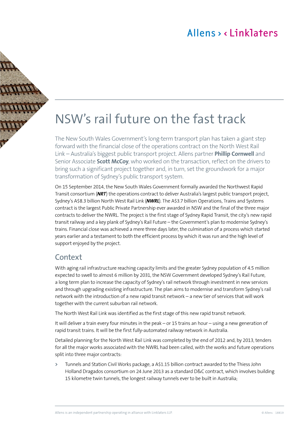 NSW's Rail Future on the Fast Track