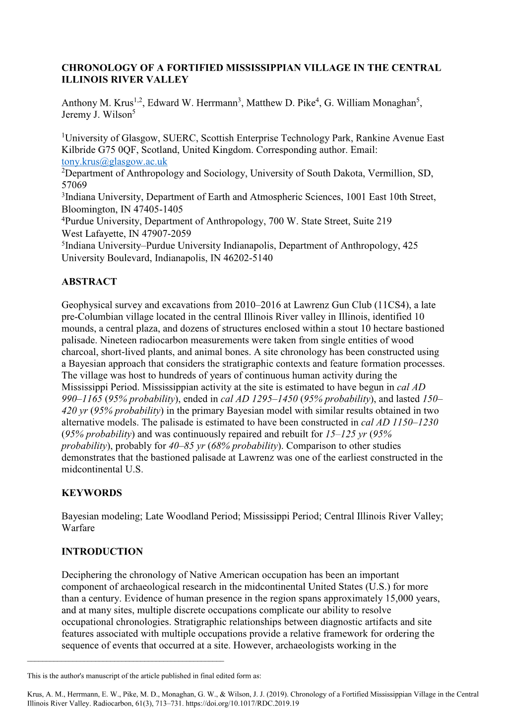 Chronology of a Fortified Mississippian Village in the Central Illinois River Valley