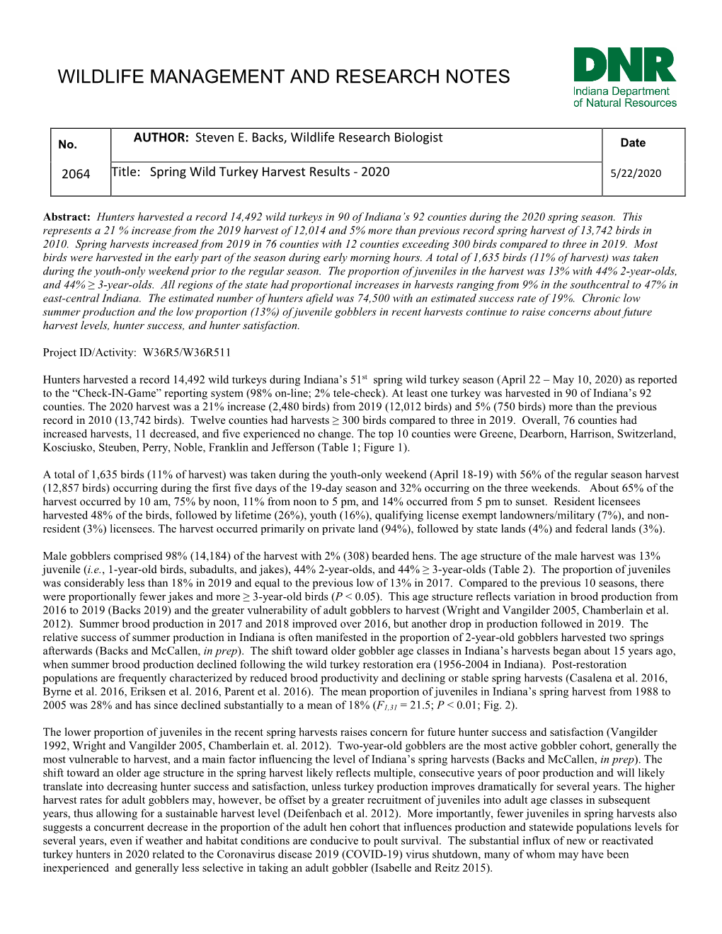 Wildlife Management and Research Notes