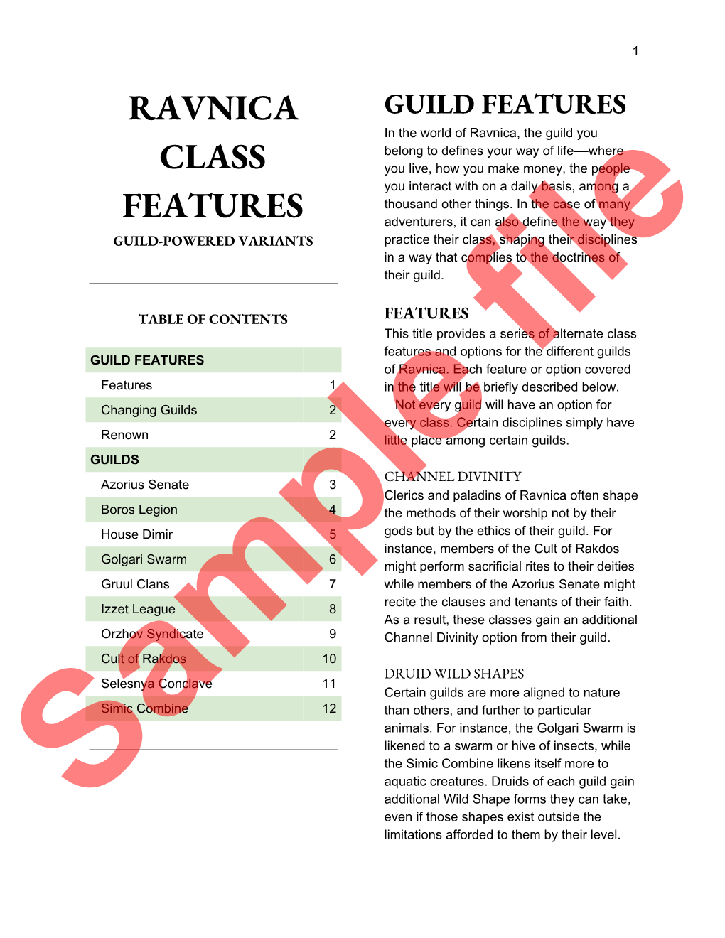 Ravnica Class Features