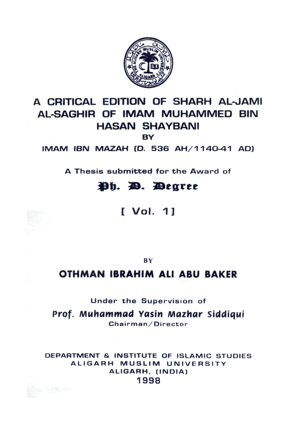 ^Jb- 3B. Sbegree Prof. Muhammad Yasin Mazhar Siddlqui