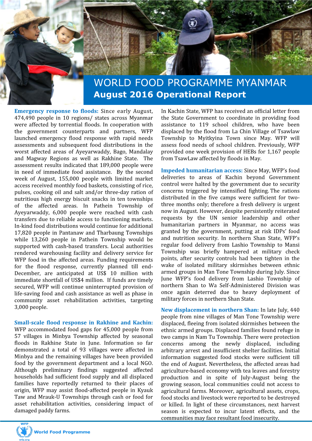 WORLD FOOD PROGRAMME MYANMAR August 2016 Operational Report