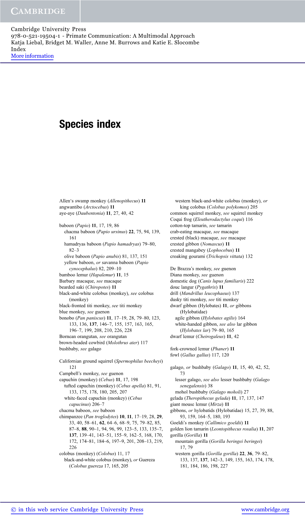 Species Index