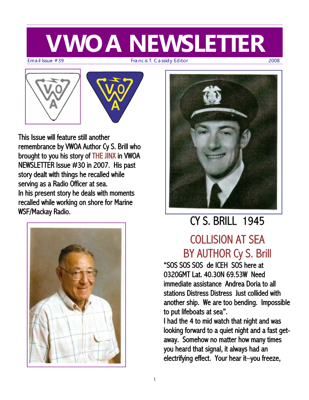 VWOA NEWSLETTER Email Issue #39 Francis T