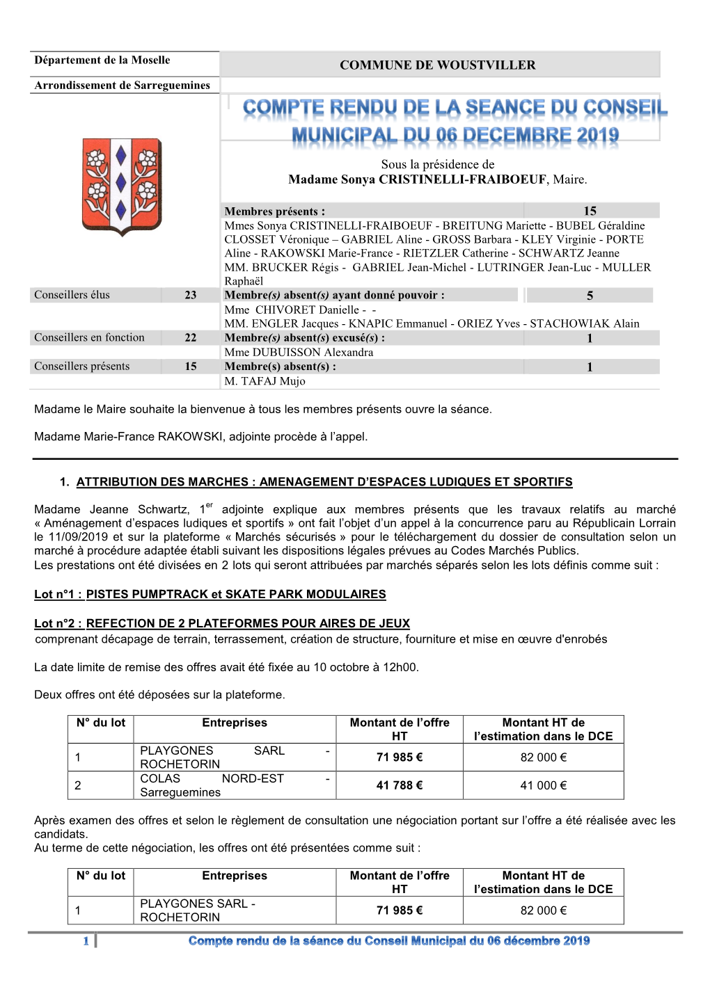 COMMUNE DE WOUSTVILLER Arrondissement De Sarreguemines