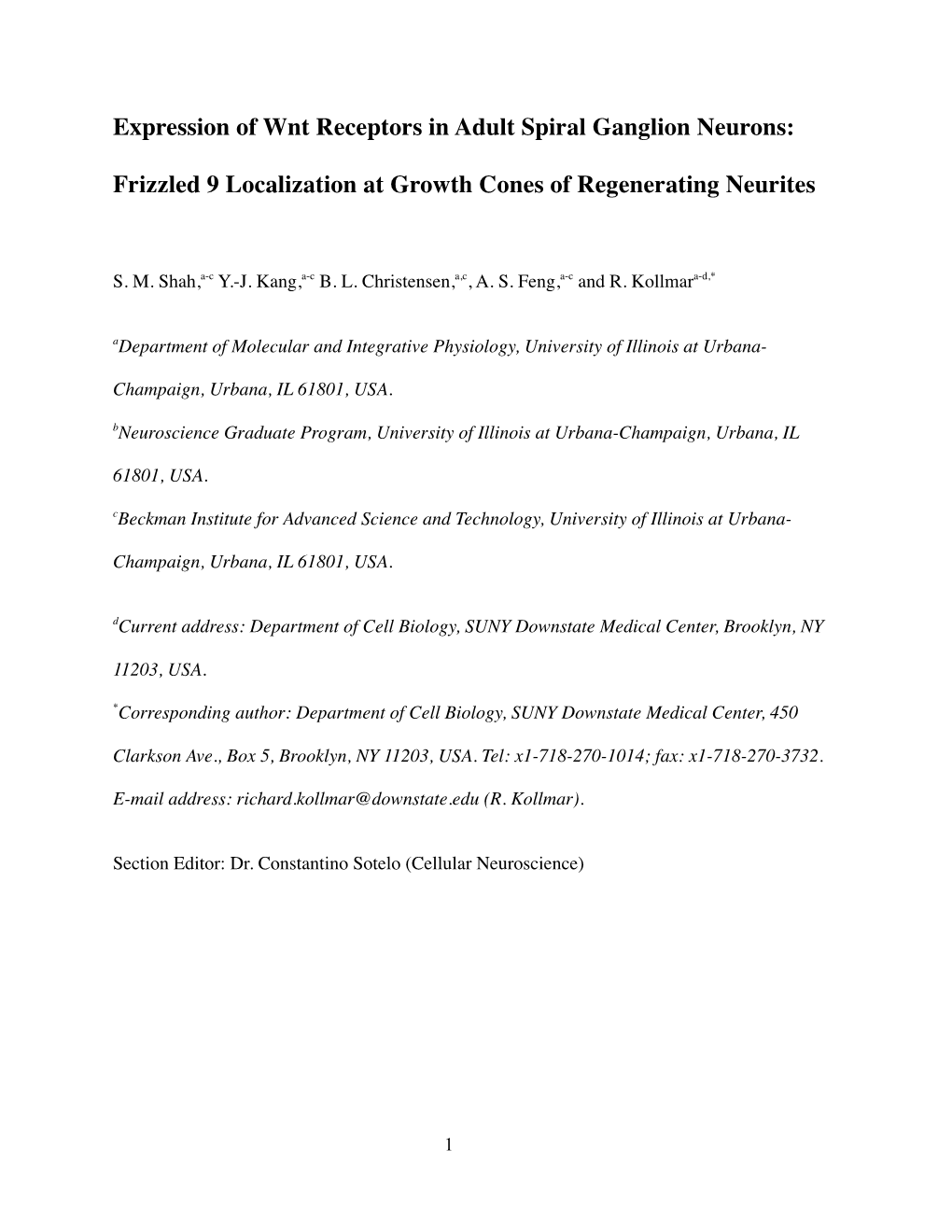 Expression of Wnt Receptors in Adult Spiral Ganglion Neurons