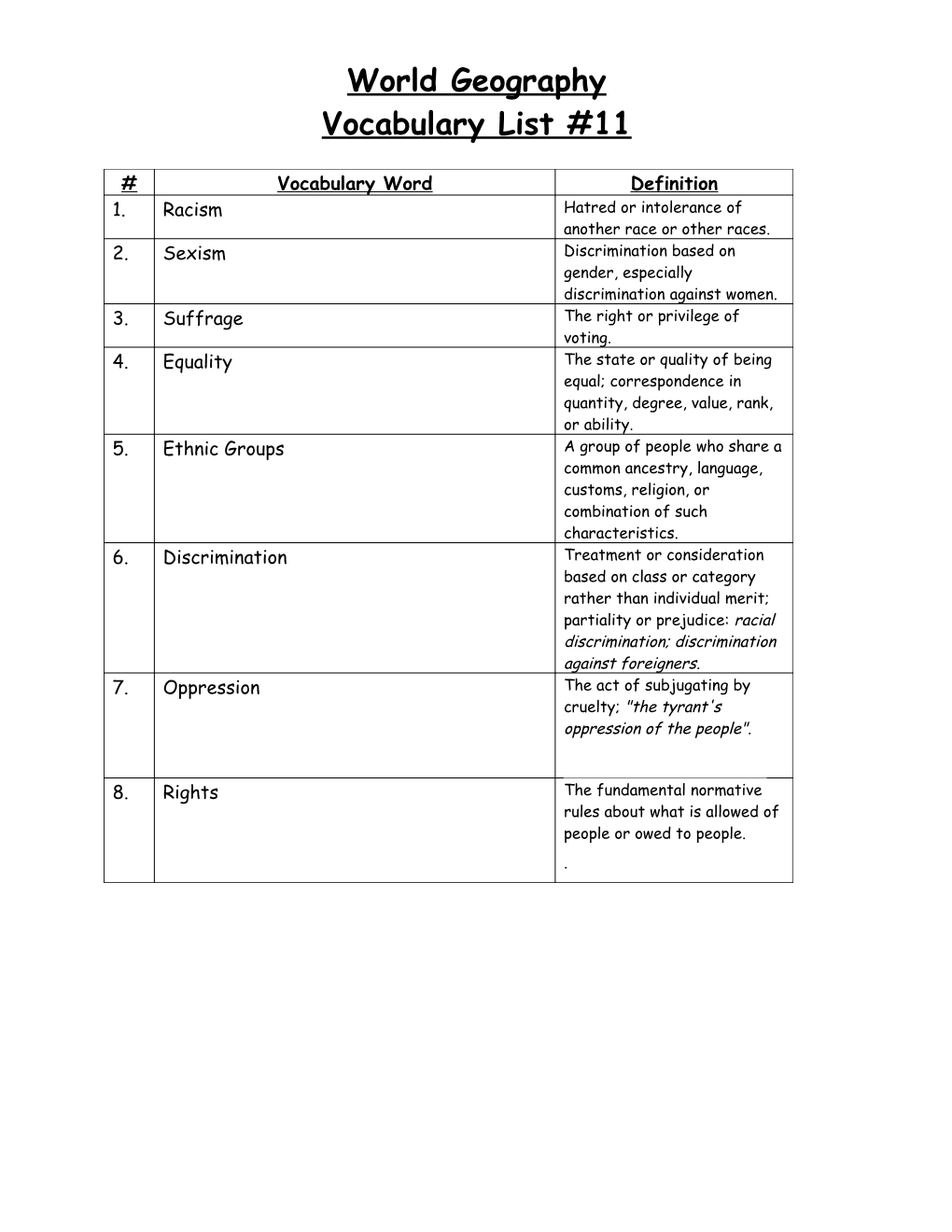 Vocabulary List #11