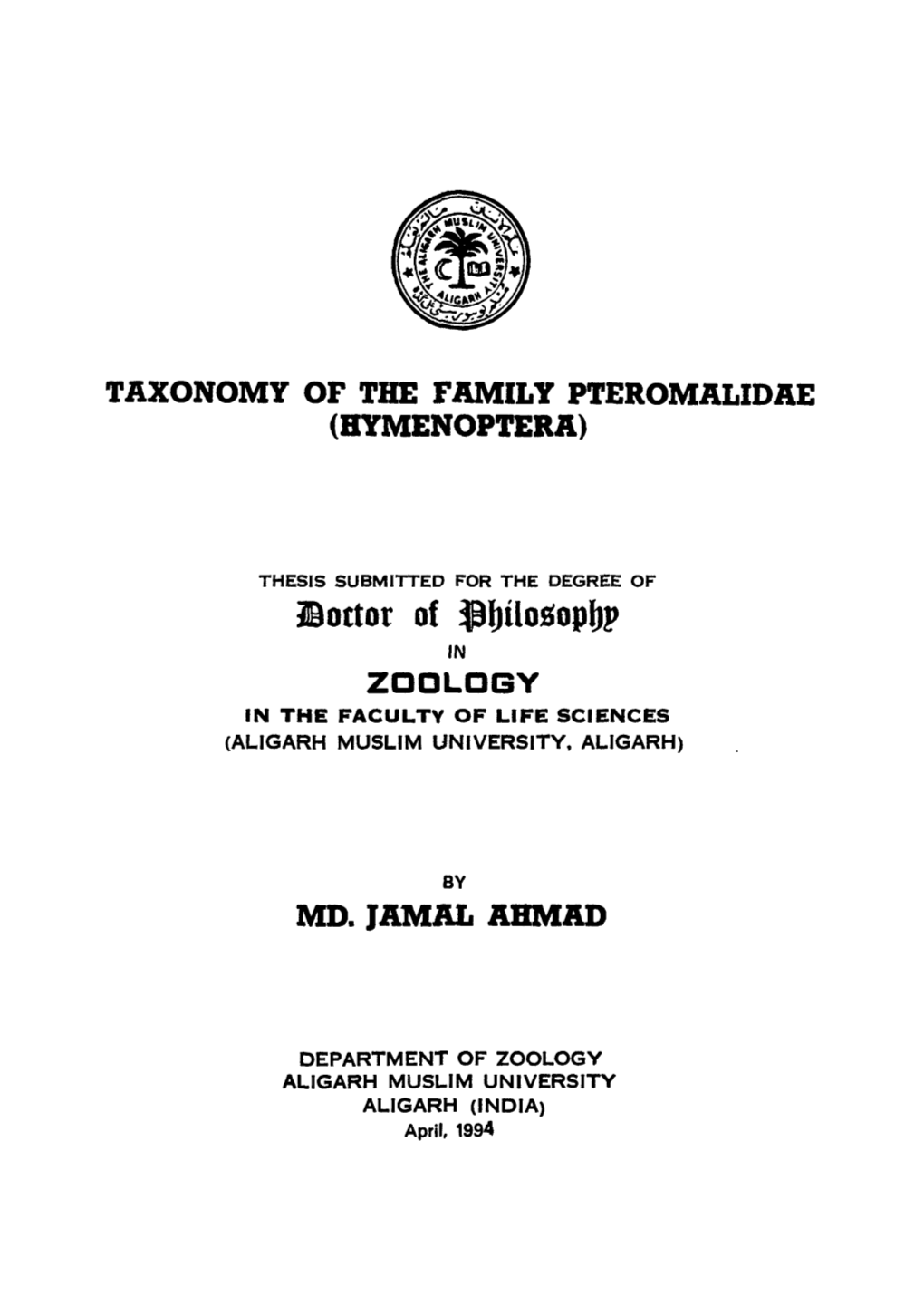 Taxonomy of the Family Pteromalidae (Hymenoptera)