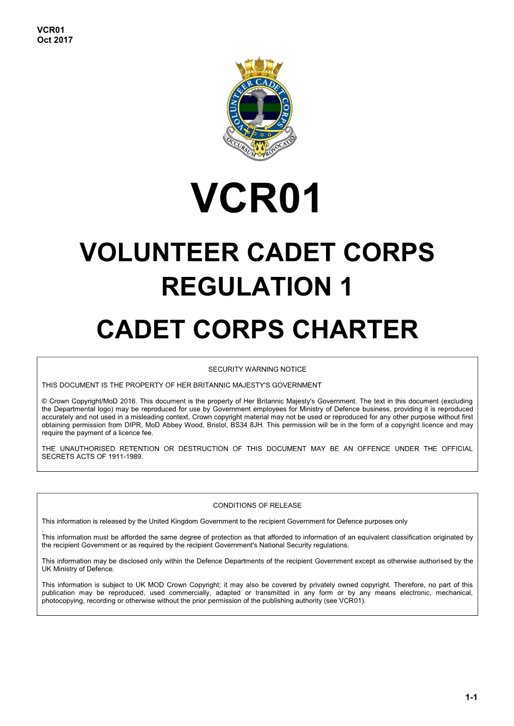 VCR01 Cadet Corps Charter