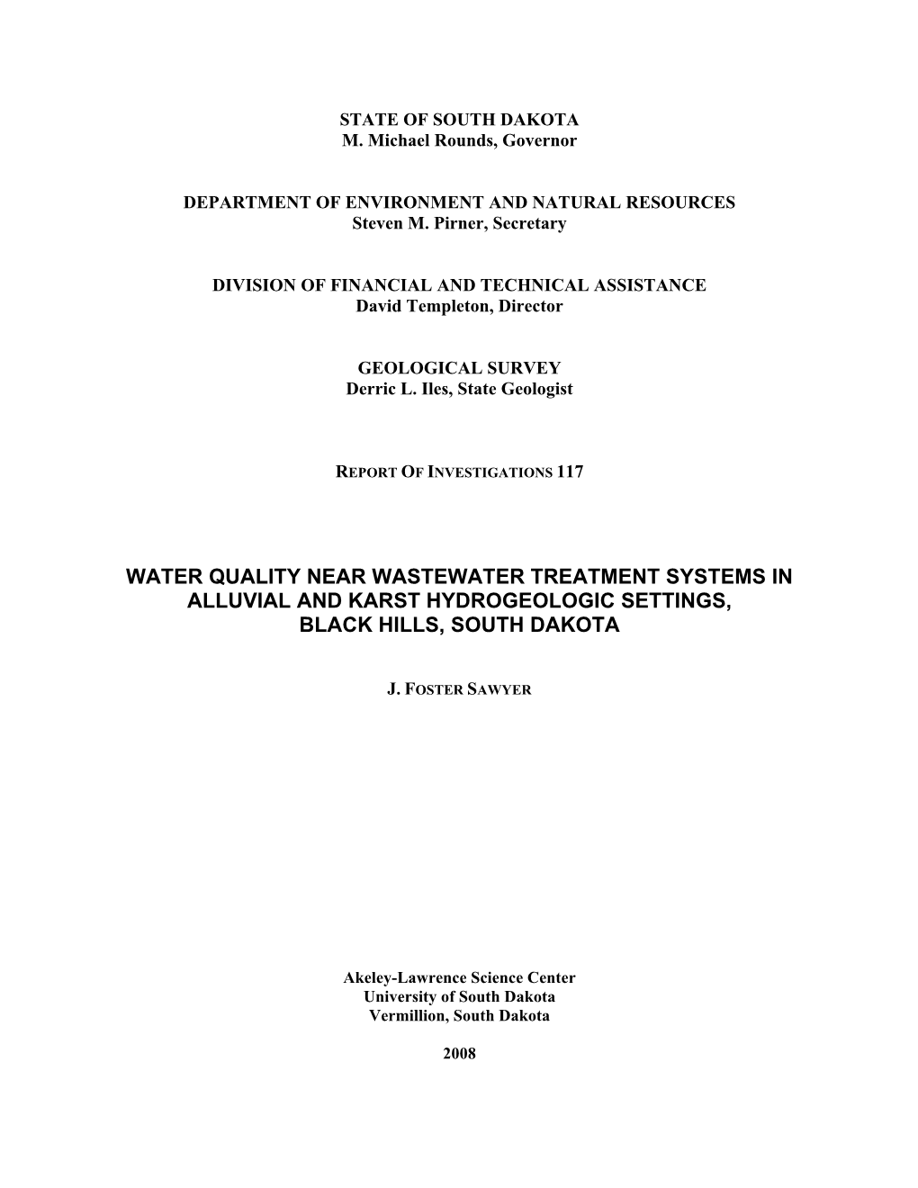 Water Quality Near Wastewater Treatment Systems in Alluvial and Karst Hydrogeologic Settings, Black Hills, South Dakota