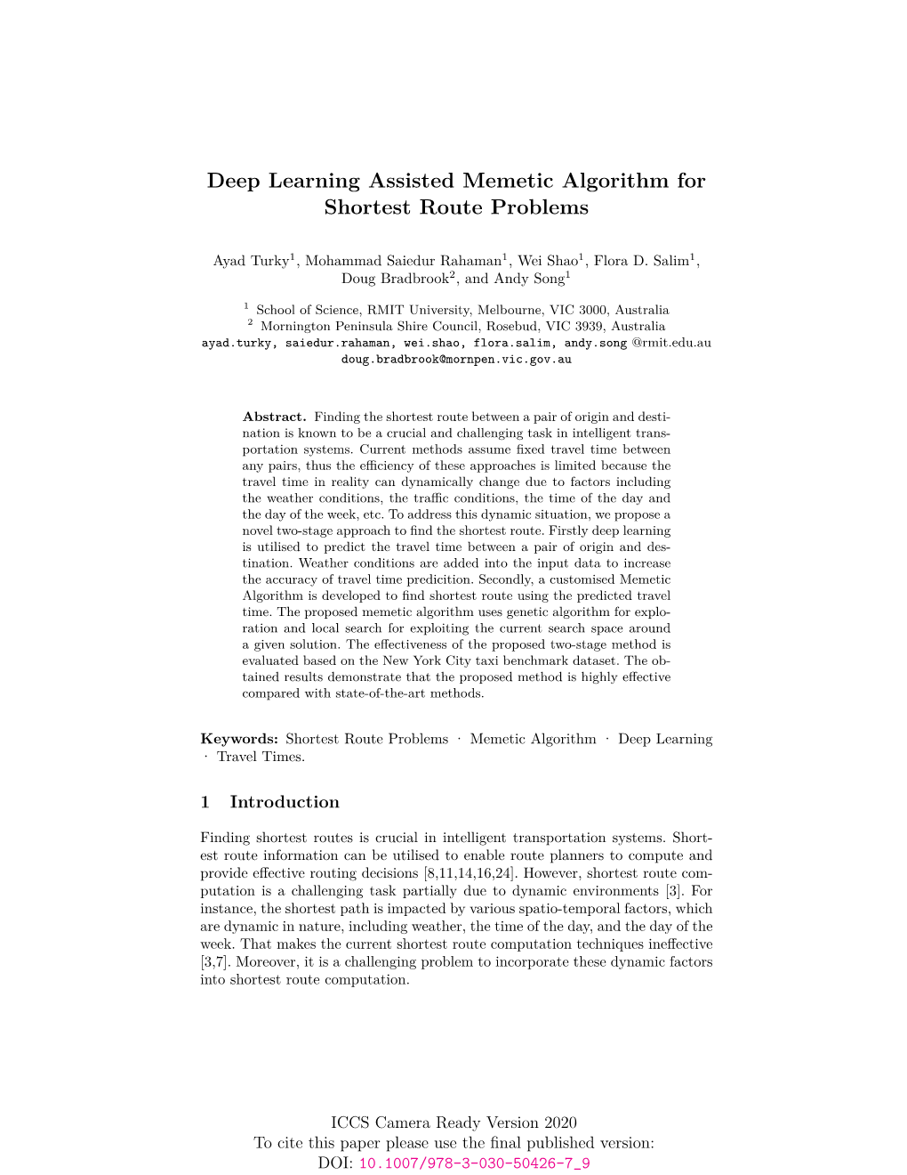 Deep Learning Assisted Memetic Algorithm for Shortest Route Problems