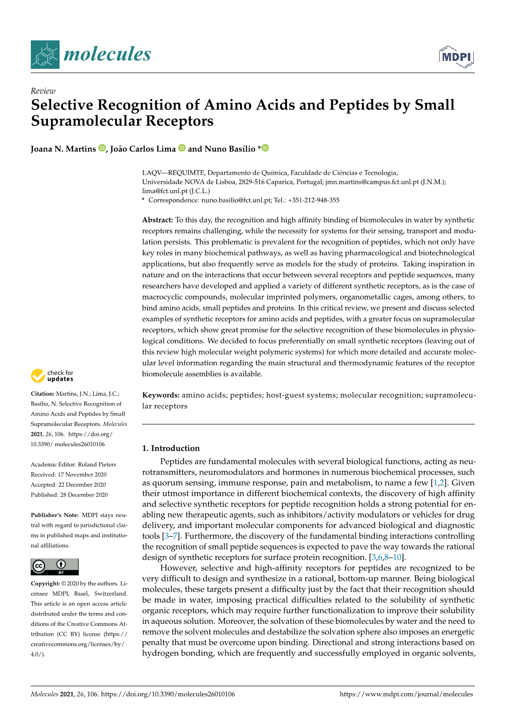 Selective Recognition of Amino Acids and Peptides by Small Supramolecular Receptors