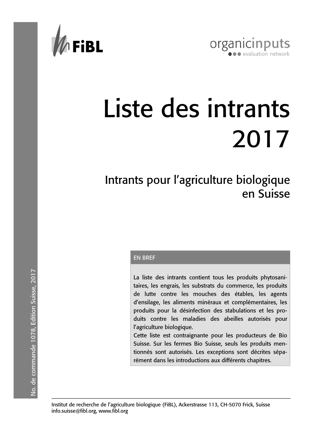 Liste Des Intrants Du Fibl Pour L'agriculture Biologique En Suisse