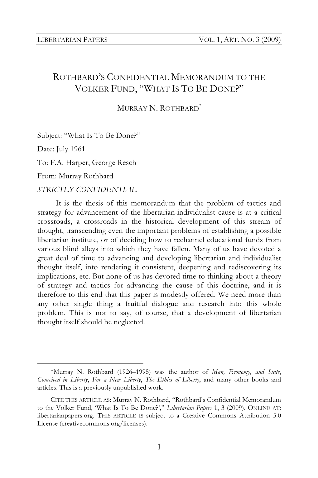 Rothbard's Confidential Memorandum to the Volker Fund, 