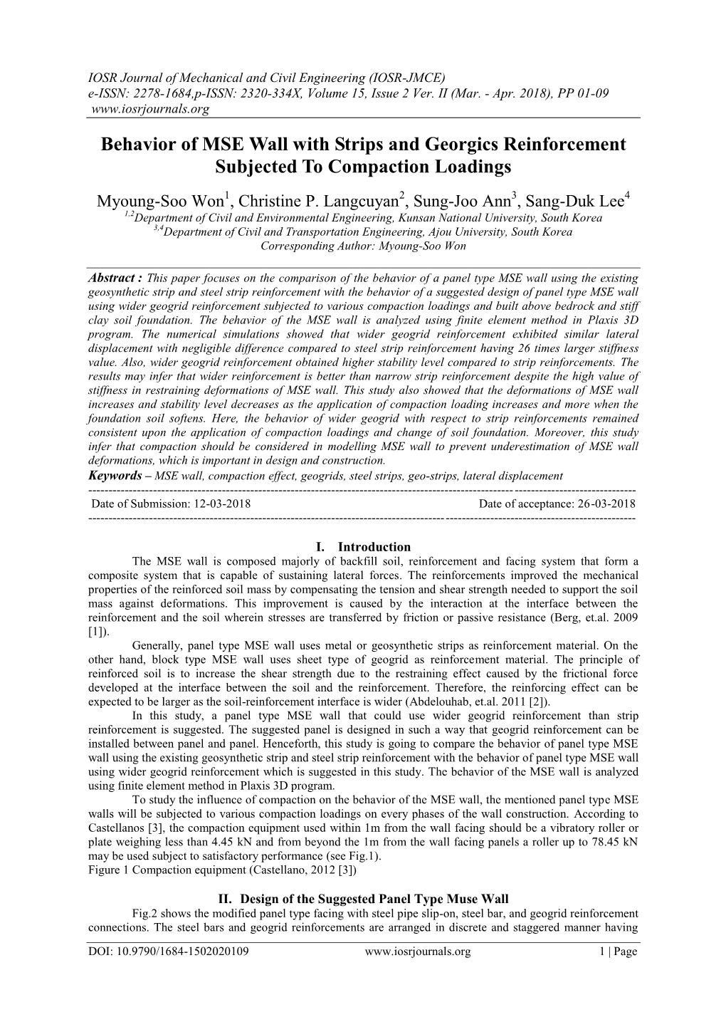 Behavior of MSE Wall with Strips and Georgics Reinforcement Subjected to Compaction Loadings