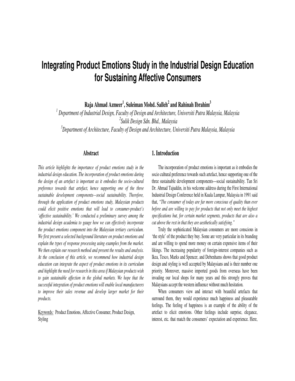Integrating Product Emotions Study in the Industrial Design Education for Sustaining Affective Consumers