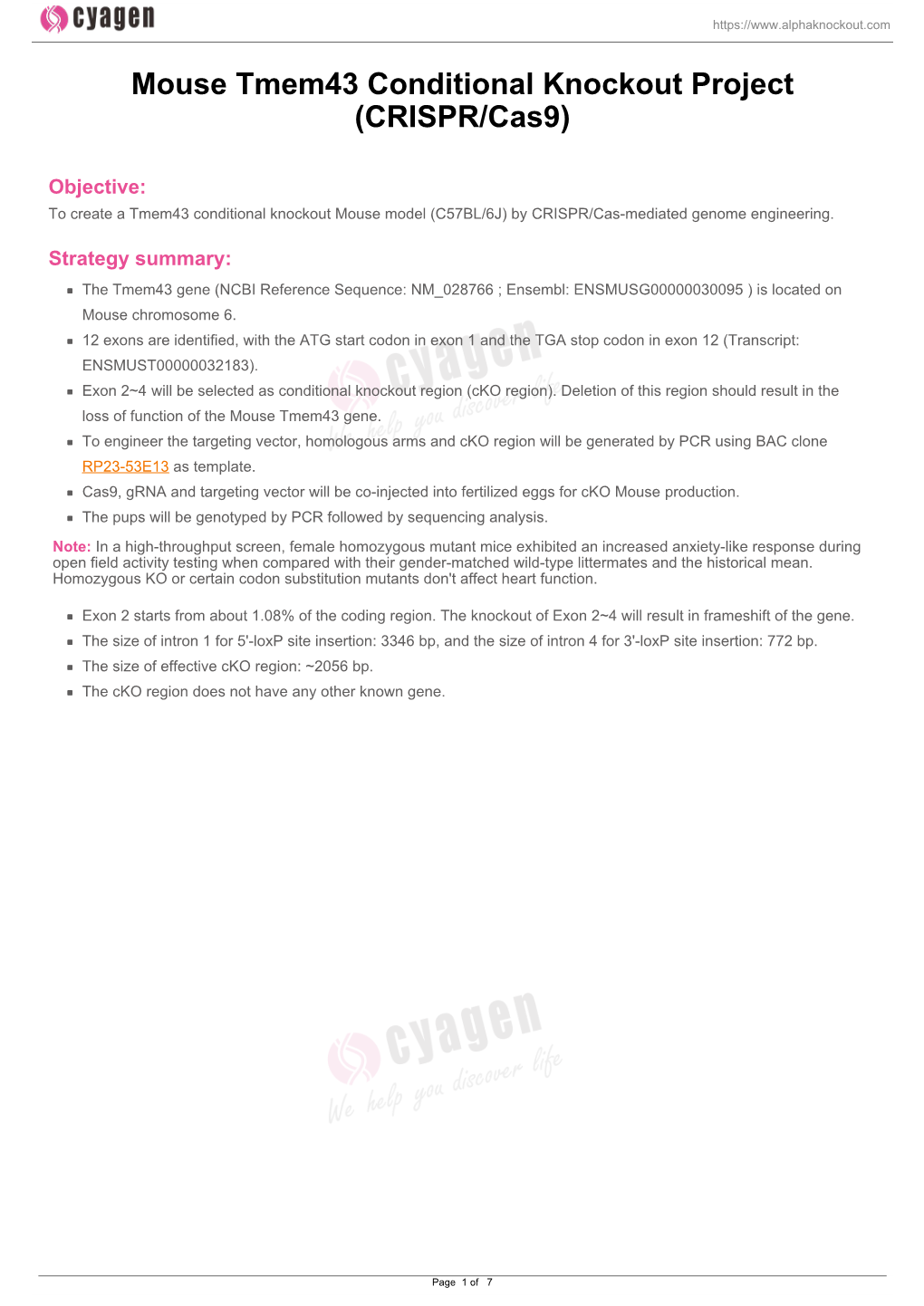 Mouse Tmem43 Conditional Knockout Project (CRISPR/Cas9)