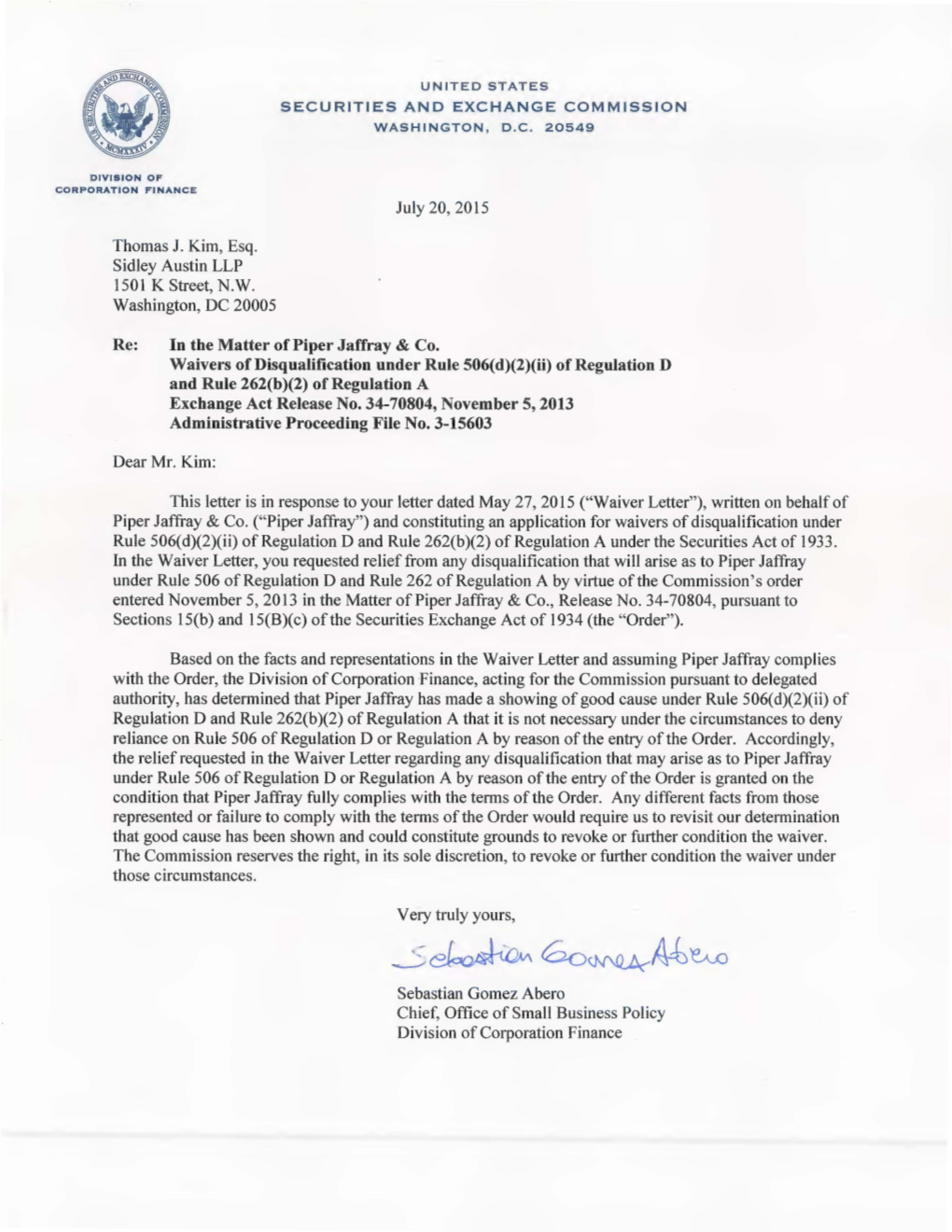 Division of Corporation Finance No-Action Letter: Piper Jaffray &