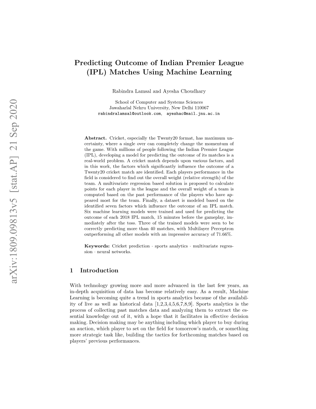 Arxiv:1809.09813V5 [Stat.AP] 21 Sep 2020 Oesrtgcts Ie Uligtetcisfrfrhoigmatch Forthcoming Or for Match, Tactics Tomorrow’S Performances