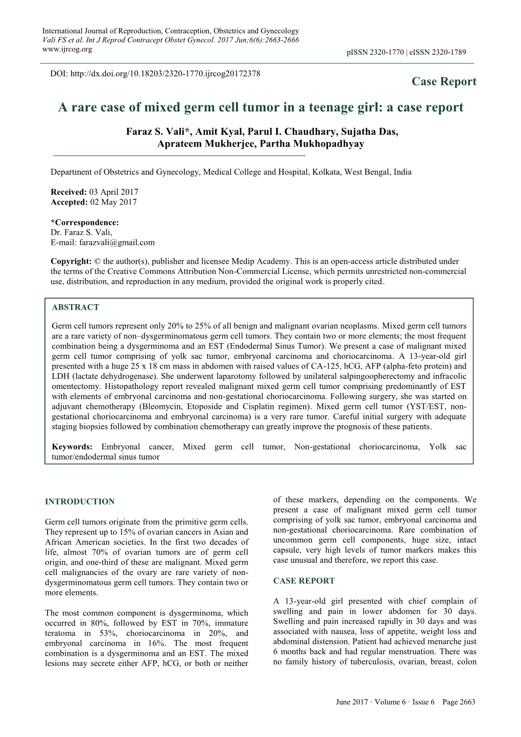 A Rare Case of Mixed Germ Cell Tumor in a Teenage Girl: a Case Report