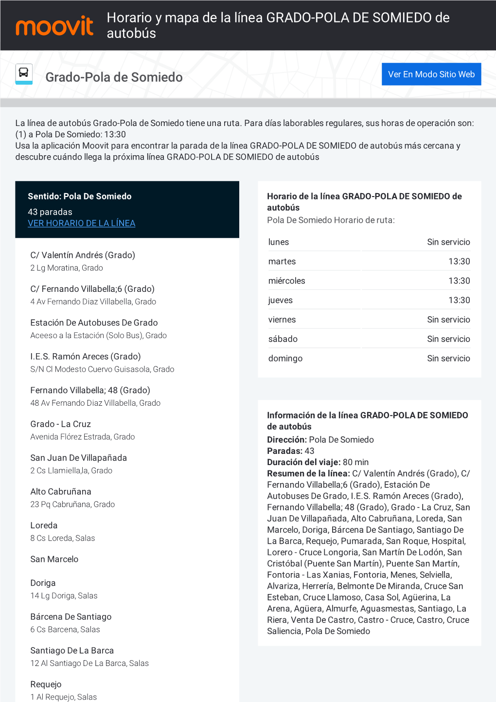 Horario Y Mapa De La Ruta GRADO-POLA DE SOMIEDO De