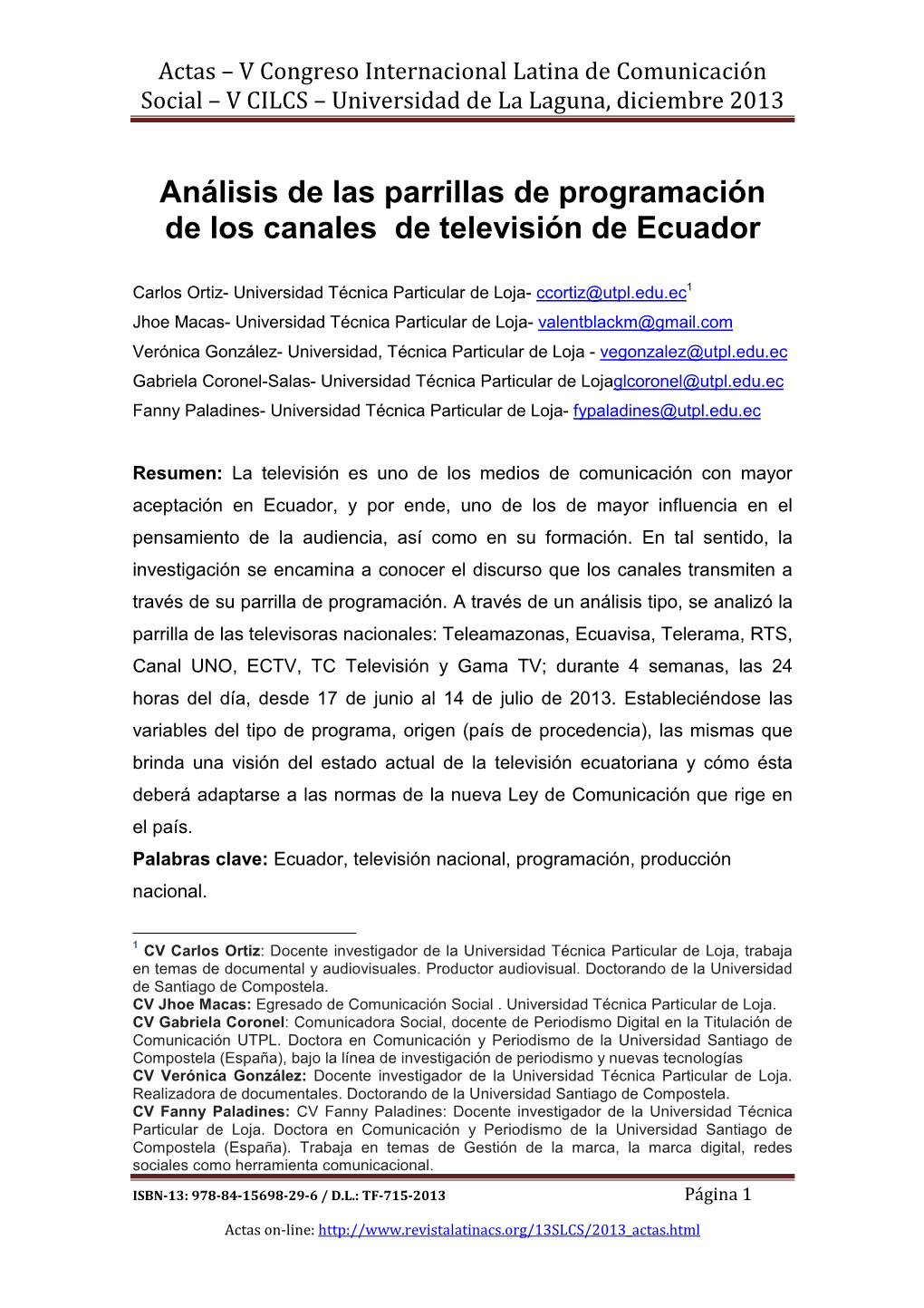 Análisis De Las Parrillas De Programación De Los Canales De Televisión De Ecuador