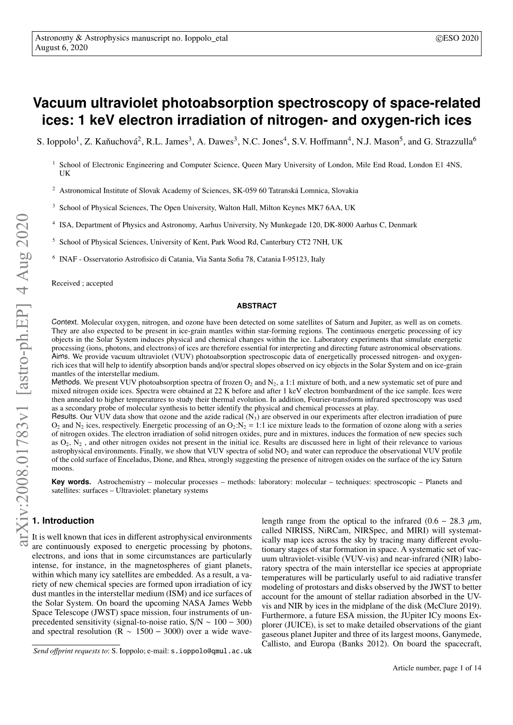 Vacuum Ultraviolet Photoabsorption Spectroscopy of Space-Related Ices: 1 Kev Electron Irradiation of Nitrogen- and Oxygen-Rich Ices S