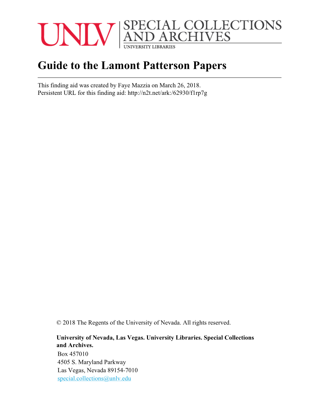 Guide to the Lamont Patterson Papers