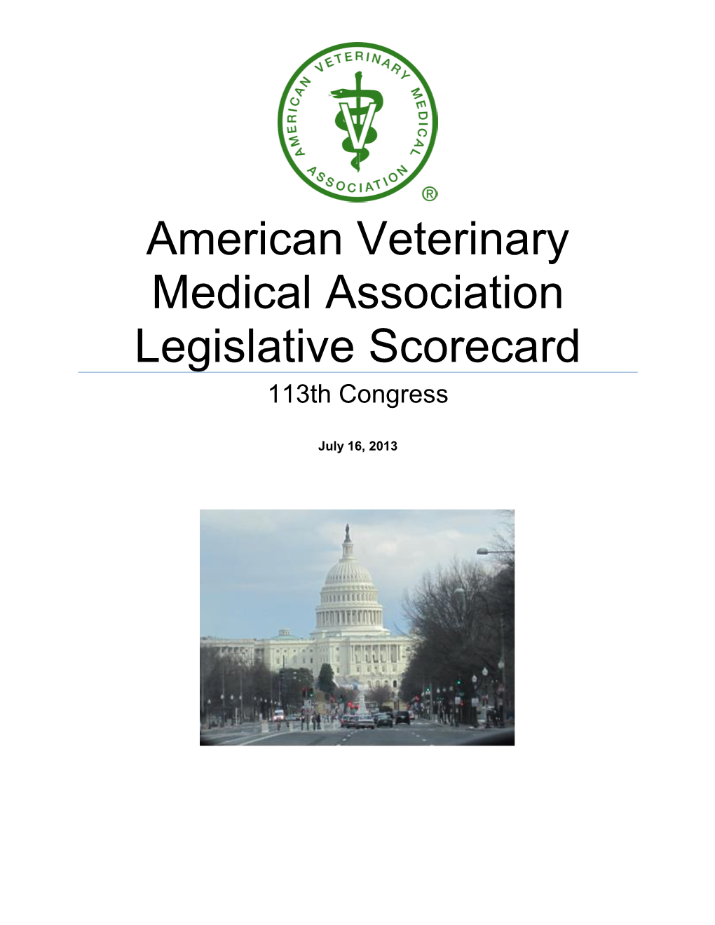 American Veterinary Medical Association Legislative Scorecard 113Th Congress