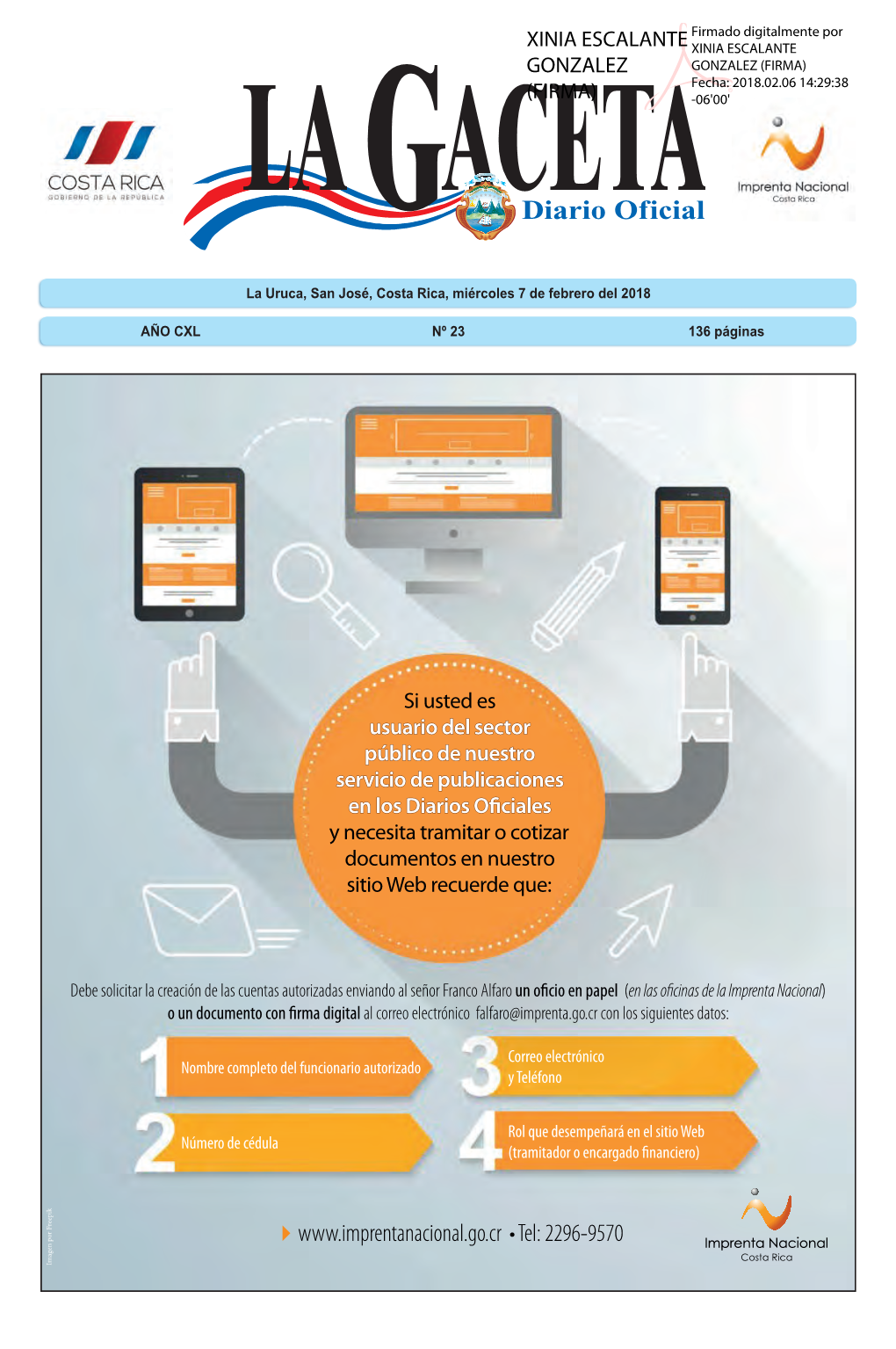 LA GACETA N° 23 De La Fecha 07 02 2018