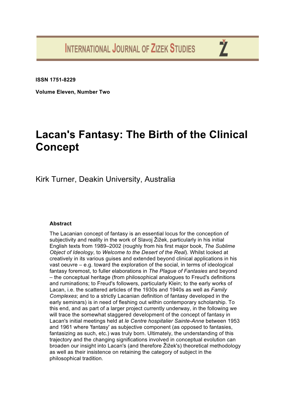 Lacan's Fantasy: the Birth of the Clinical Concept