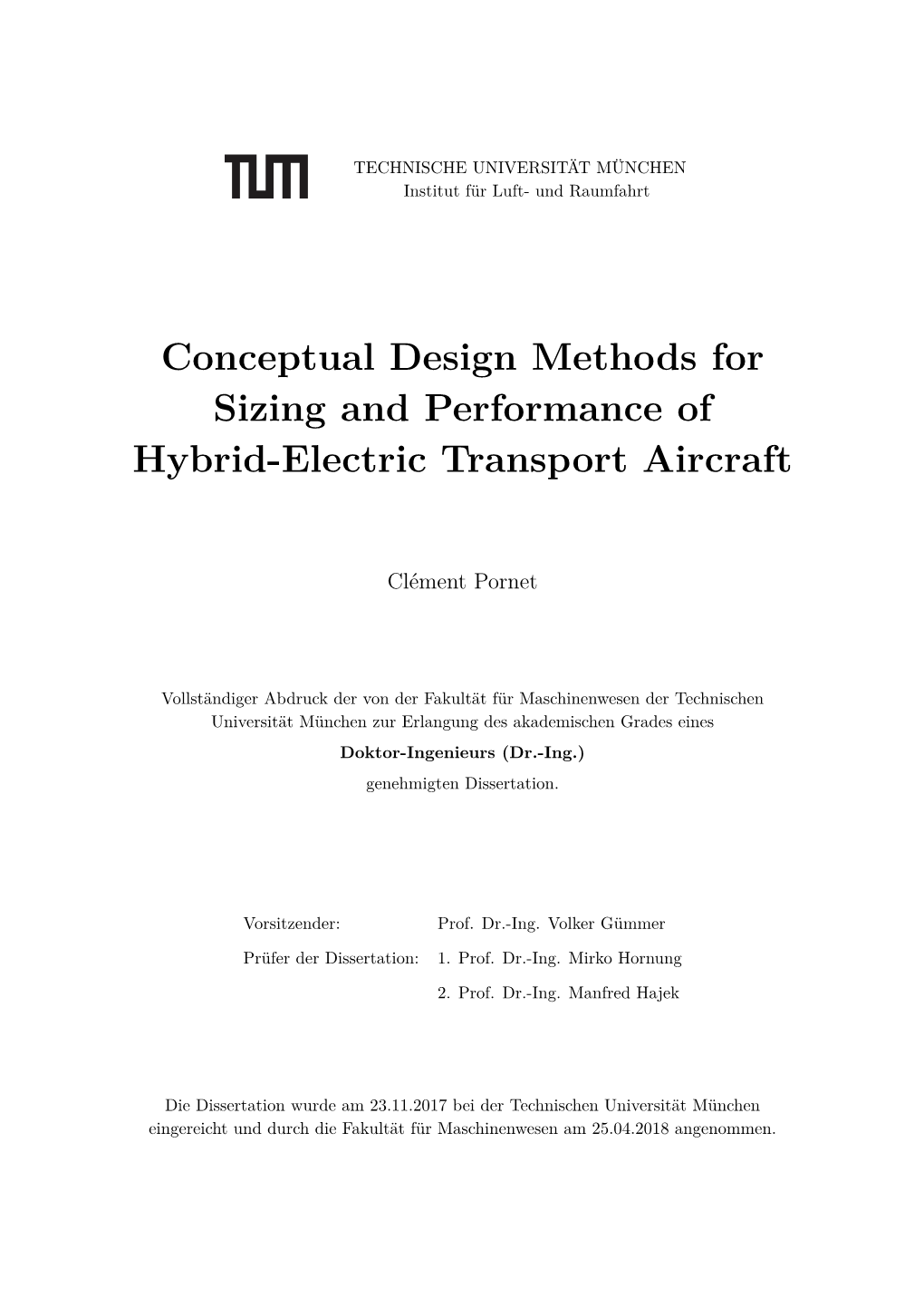 Conceptual Design Methods for Sizing and Performance of Hybrid-Electric Transport Aircraft