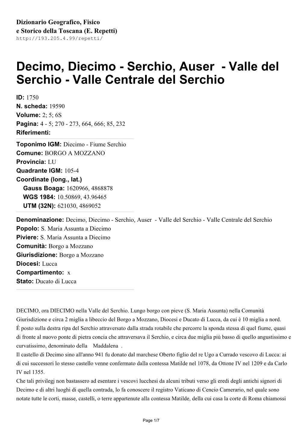 Decimo, Diecimo - Serchio, Auser - Valle Del Serchio - Valle Centrale Del Serchio
