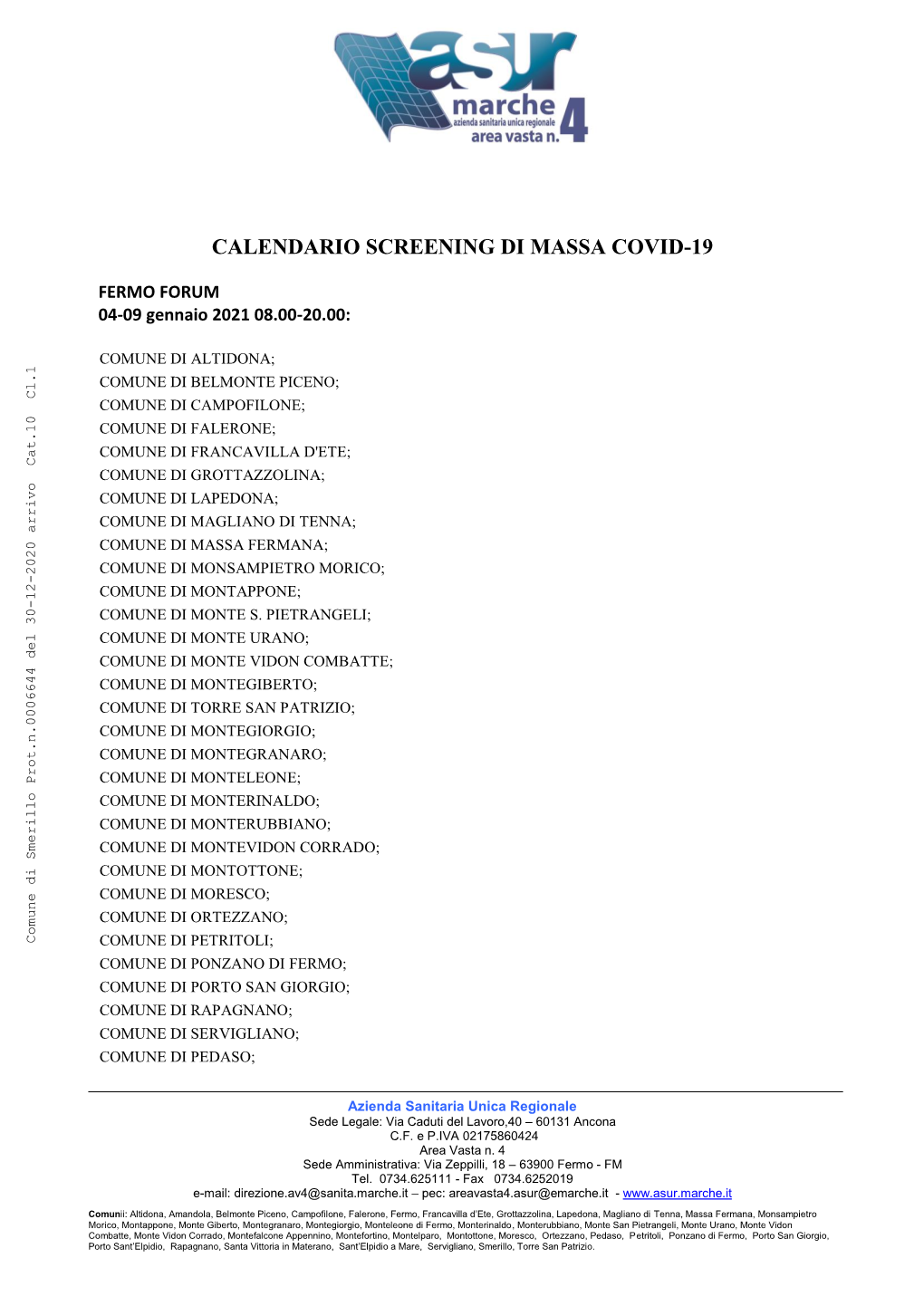 Calendario Screening Di Massa Covid-19