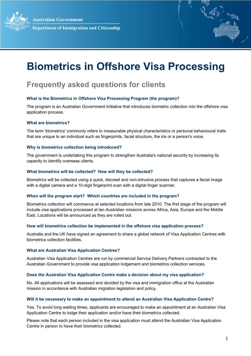 Biometrics in Offshore Visa Processing