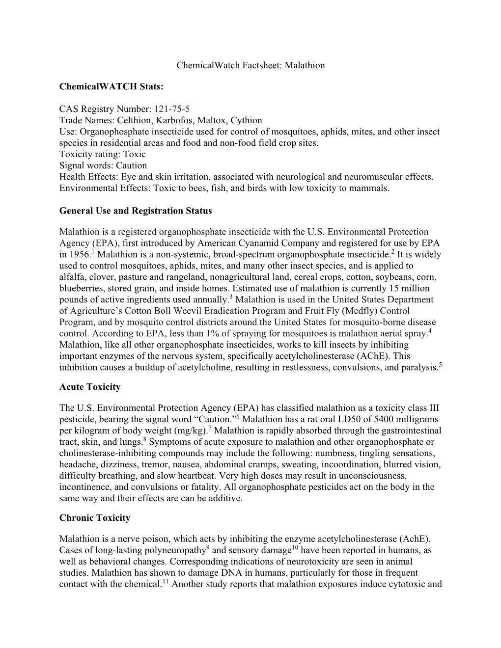 Malathion Chemicalwatch Stats: CAS Registry Number