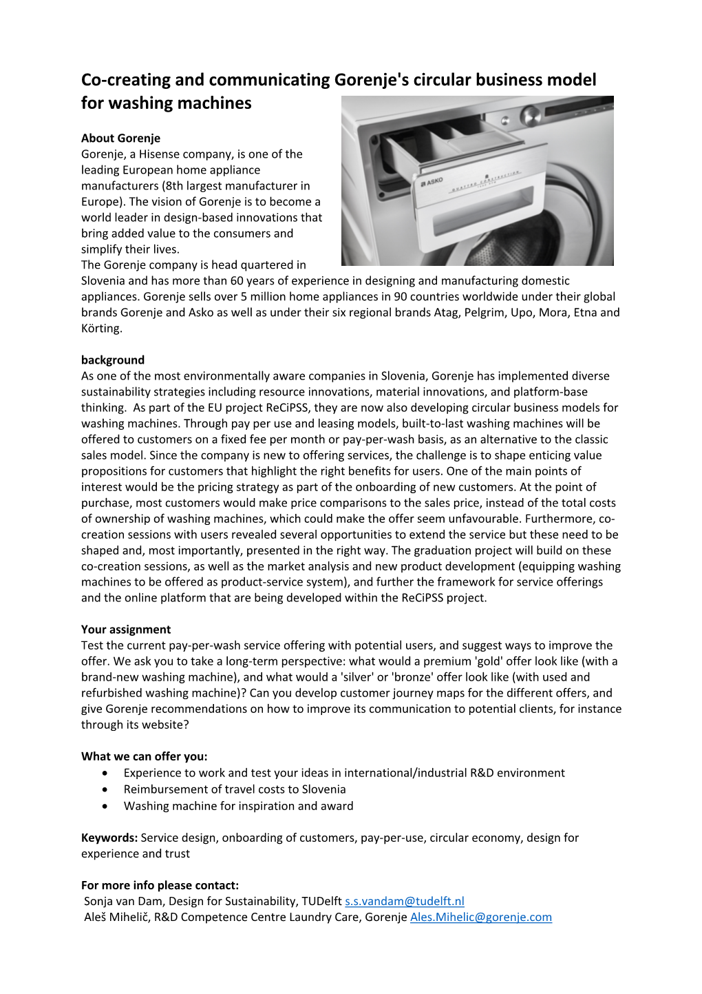 Co-Creating and Communicating Gorenje's Circular Business Model for Washing Machines