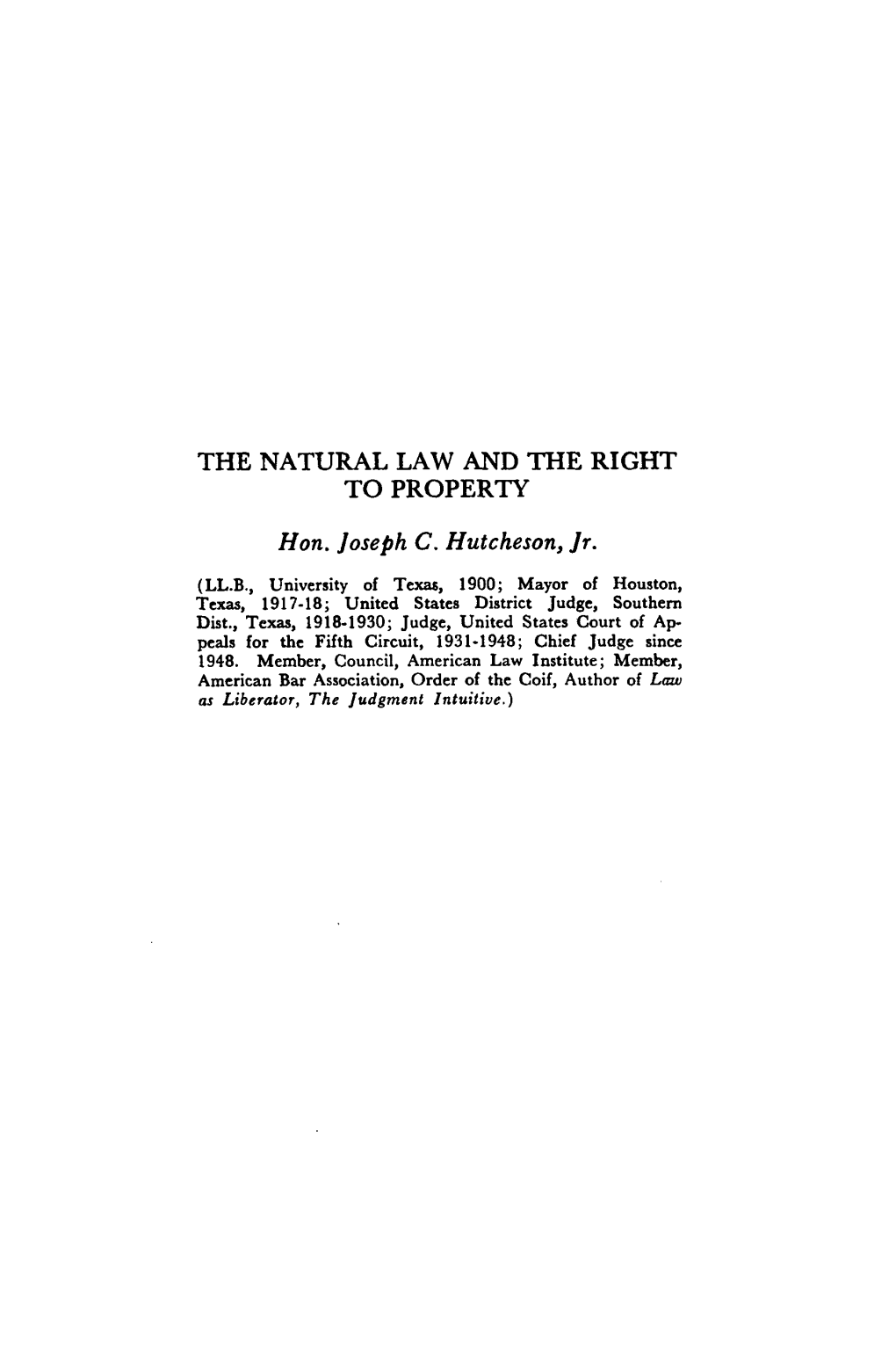 Natural Law and the Right to Property