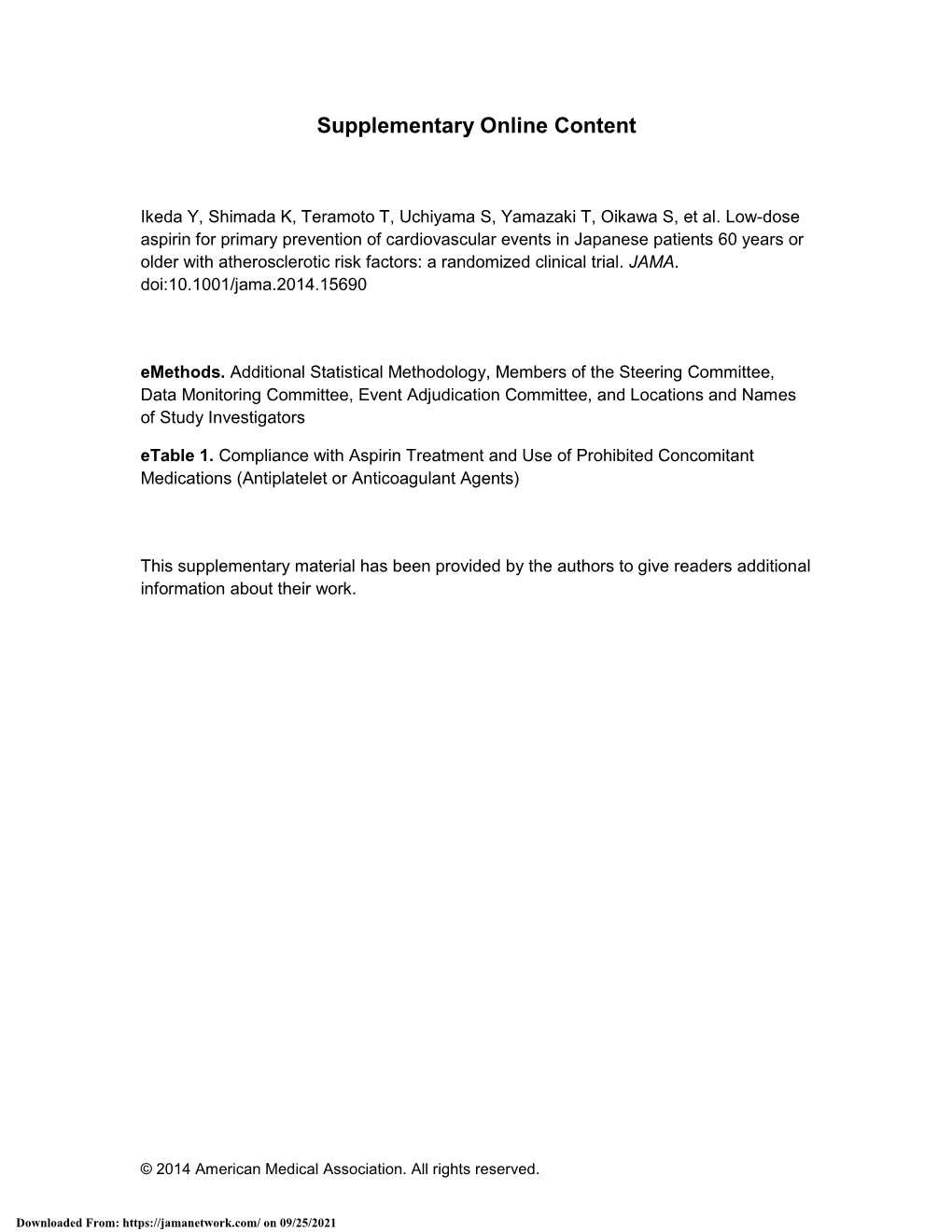 Low-Dose Aspirin for Primary Prevention of Cardiovascular Events in Japanese Patients 60 Years Or Older with Atherosclerotic Risk Factors: a Randomized Clinical Trial