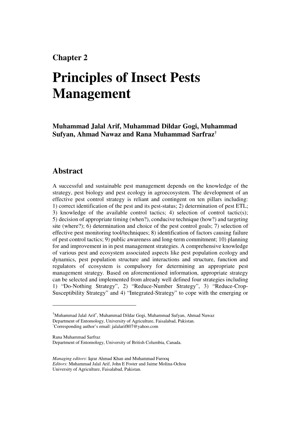 Principles of Insect Pests Management