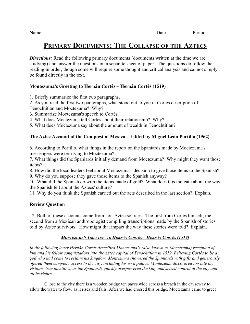 Primary Documents: the Collapse of the Aztecs