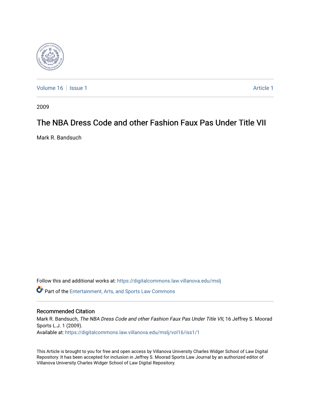 The NBA Dress Code and Other Fashion Faux Pas Under Title VII