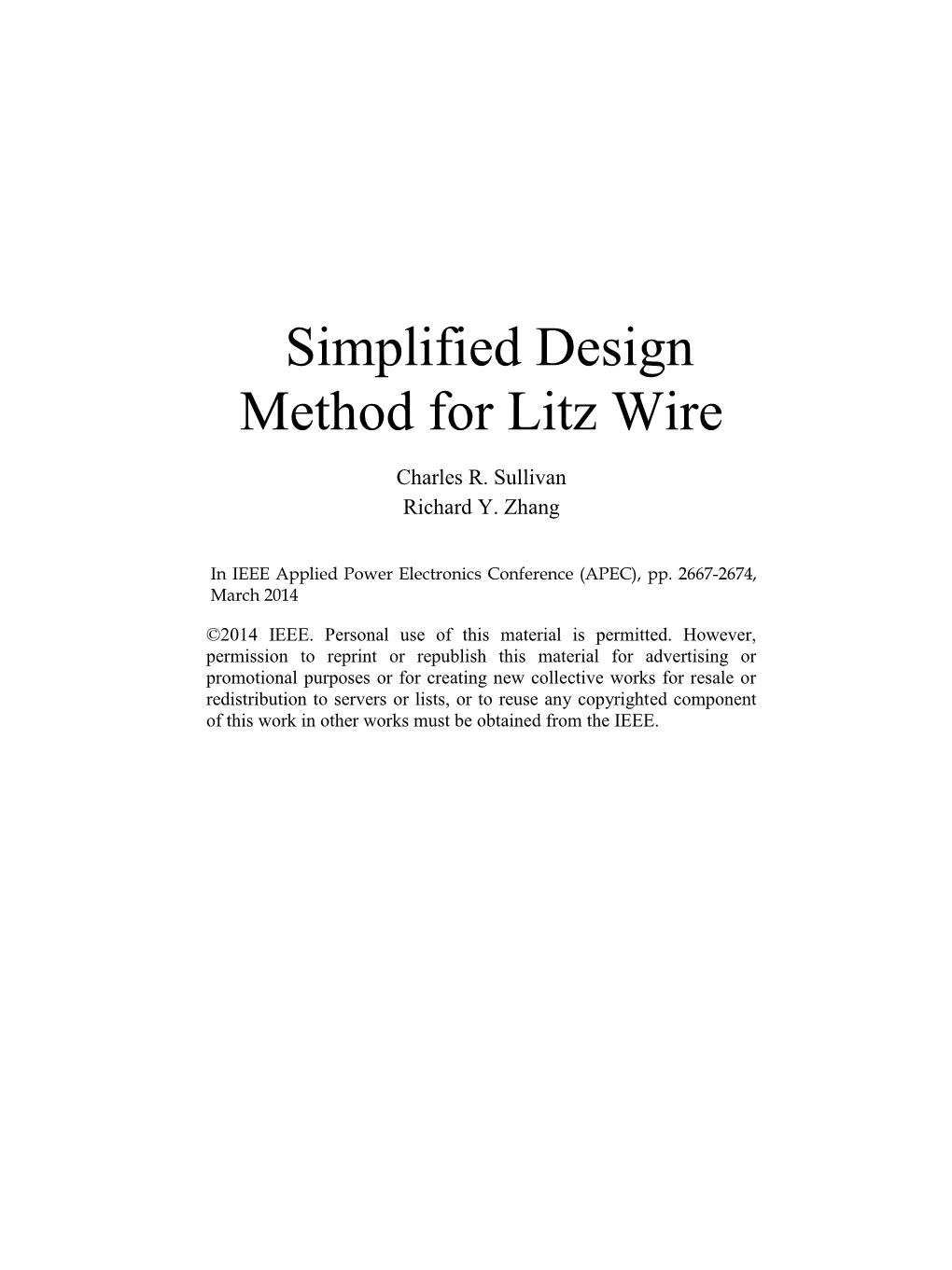 Simplified Design Method for Litz Wire