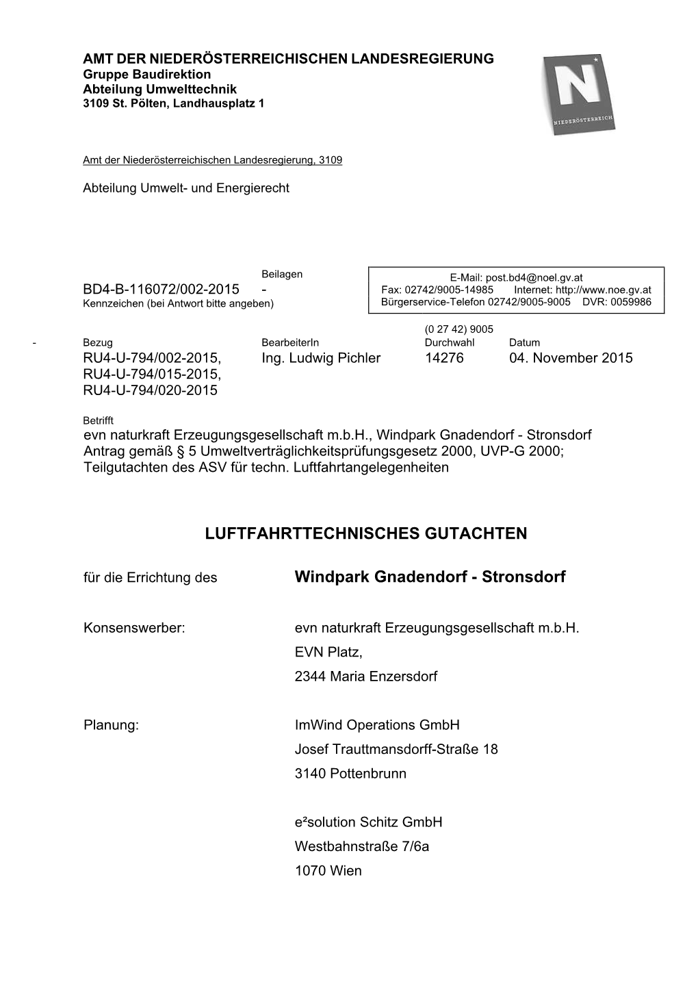 LUFTFAHRTTECHNISCHES GUTACHTEN Windpark Gnadendorf